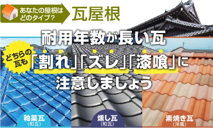 耐用年数が長い瓦 「割れ」「ズレ」「漆喰」に注意しましょう