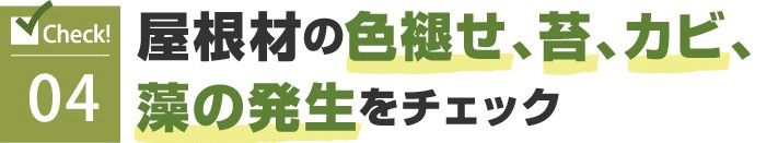 4.屋根材の色褪せ、苔、カビ、藻の発生をチェック