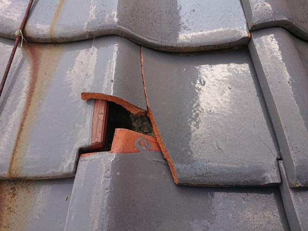 屋根補修工事　瓦の割れ