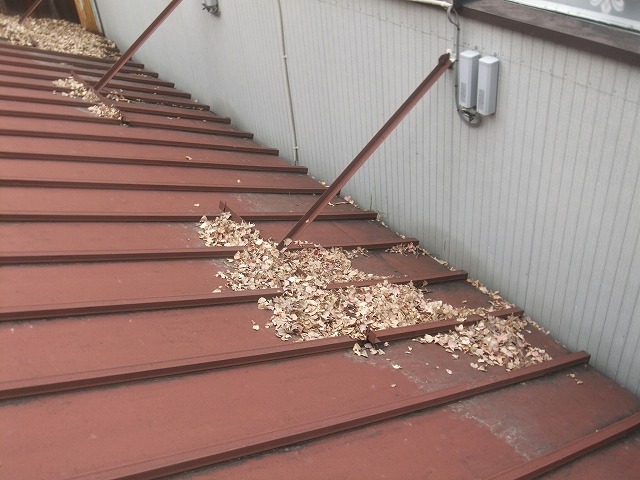 落ち葉が溜まった屋根
