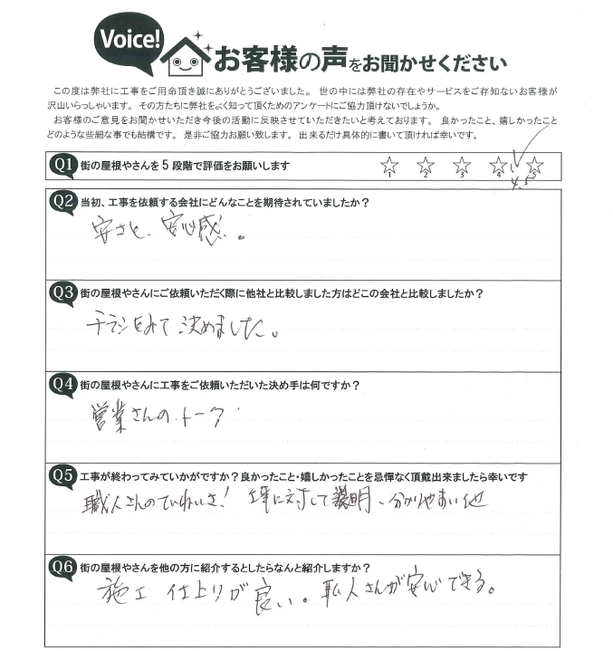 名東区Ｏ様邸　ベランダ防水工事完了アンケート