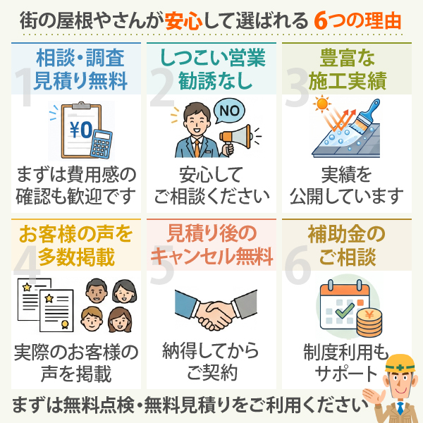 街の屋根やさんが安心して選ばれる6つの理由
